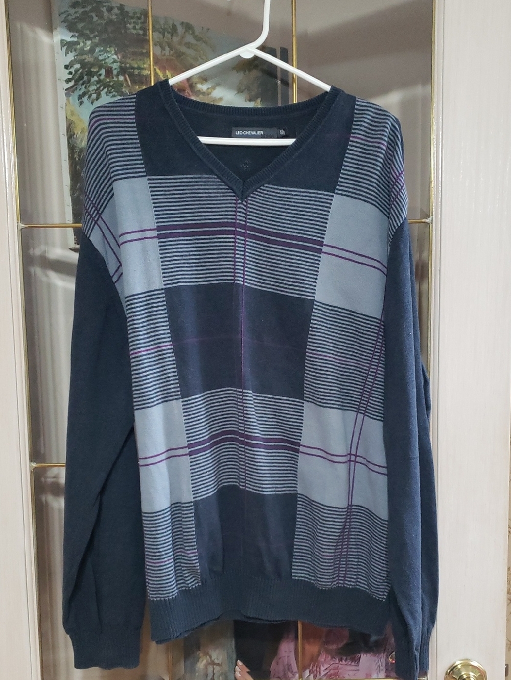 NWT Leo Chevalier Design SWEATER Mens Stripe V Neck Vintage XLARGE
